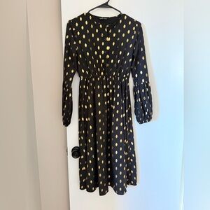 Black Midi Dress with Gold Dot Print